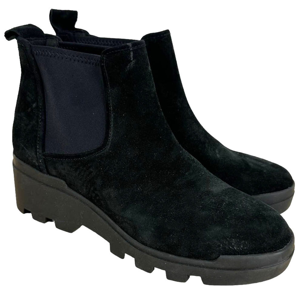 Eileen Fisher NWOB Splash Waterproof Suede Bootie Black Size 6.5 Wedge Heel
